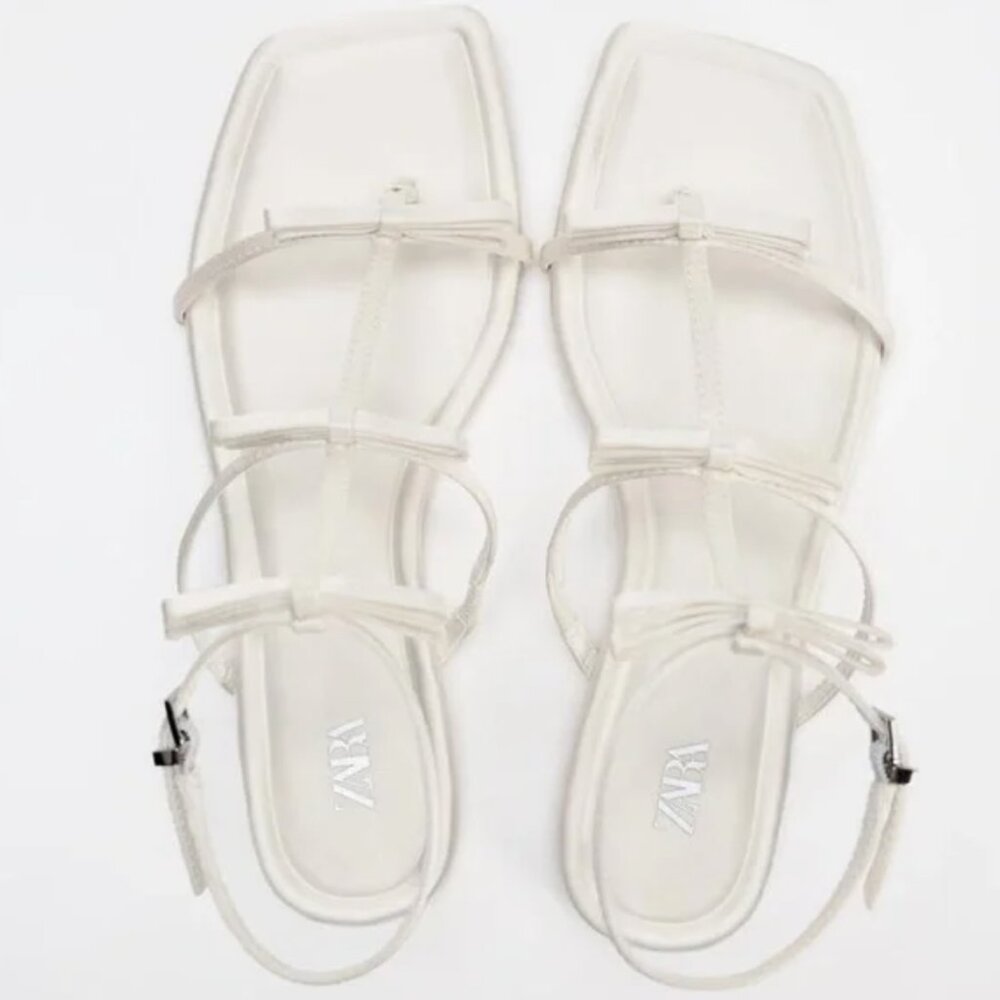 Zara Flat Strappy Sandals with Bow - Picture 4 of 5